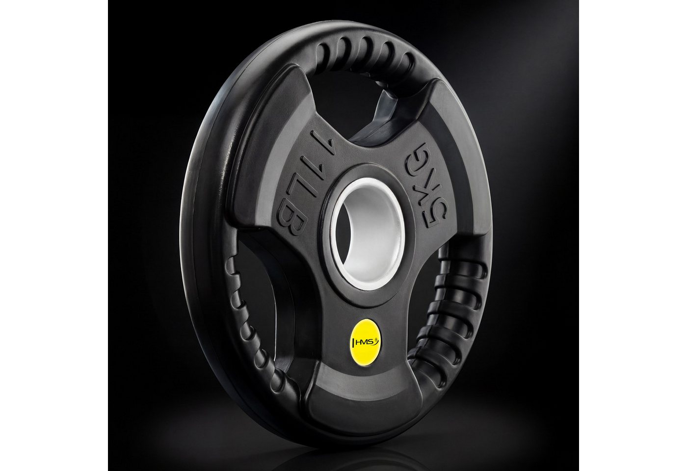 HMS Hantelscheibe Pro Grip Gewichtsscheiben für Hanteln, 5 kg, (1-tlg), Tri-Grip-Design mit 3 ergonomischen Griffen