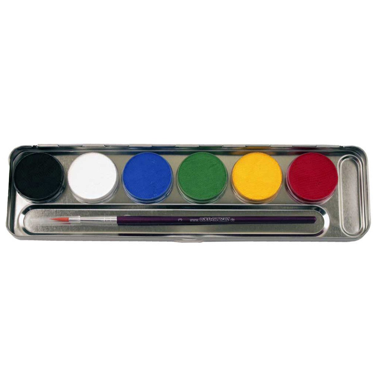 Eulenspiegel Theater Schminkpalette 6 Profi Aqua Farben Metall-Palette inkl. Profi Pinsel (1-tlg), Made in Germany, dermatologisch getestet Bild 2