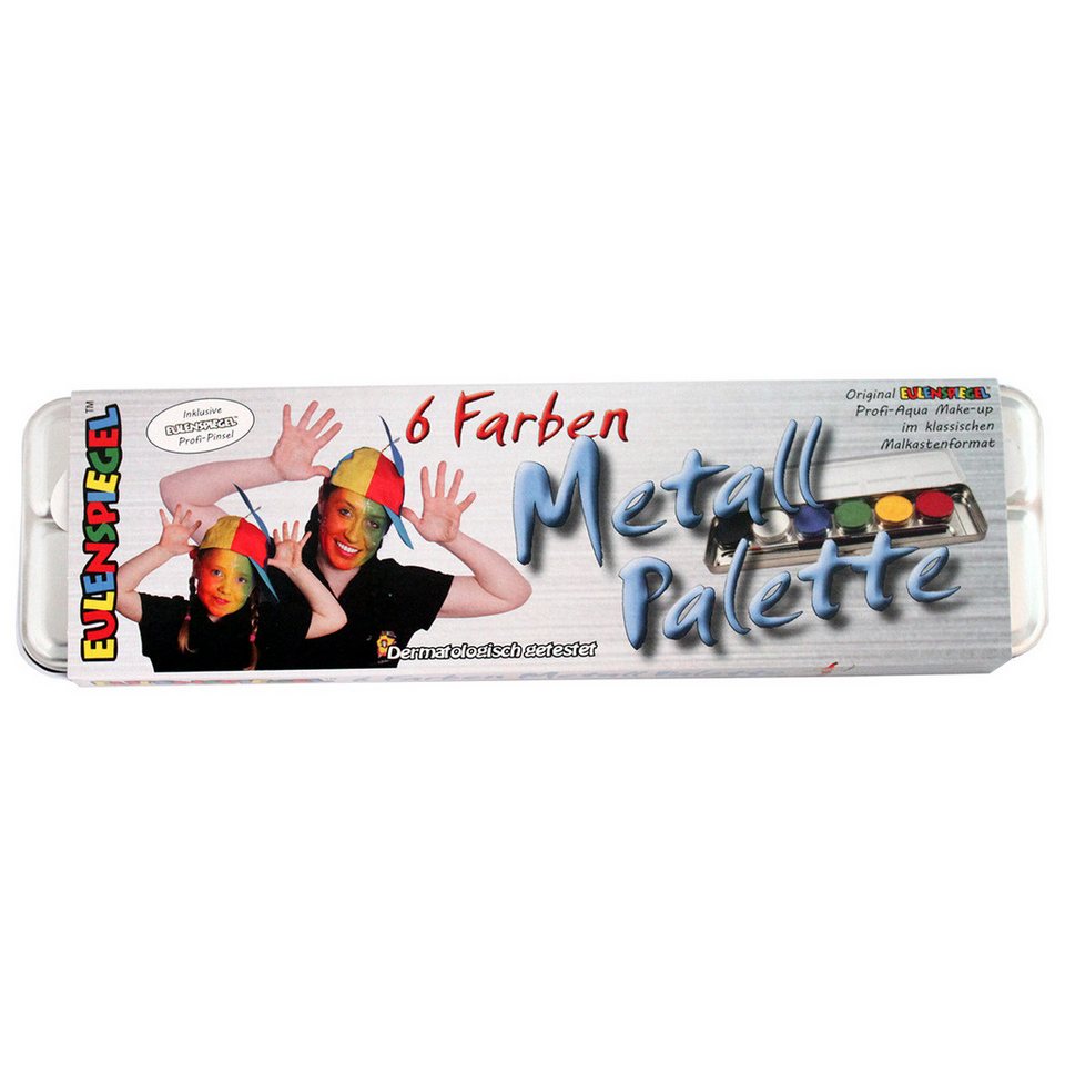 Eulenspiegel Theater Schminkpalette 6 Profi Aqua Farben Metall-Palette inkl. Profi Pinsel (1-tlg), Made in Germany, dermatologisch getestet Bild 3
