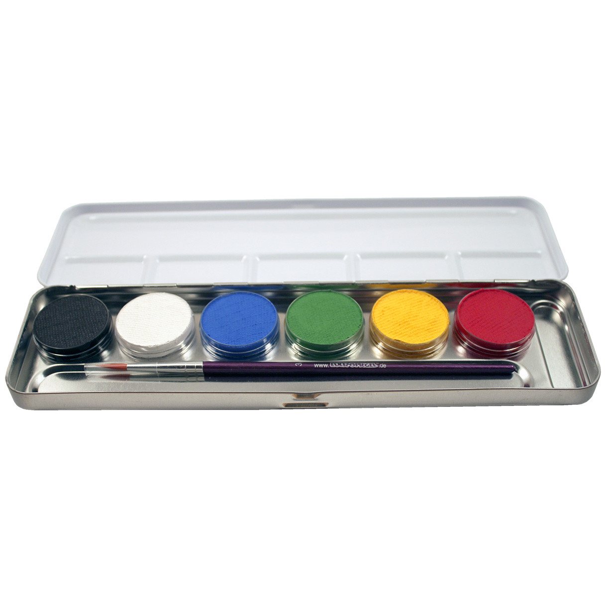 Eulenspiegel Theater Schminkpalette 6 Profi Aqua Farben Metall-Palette inkl. Profi Pinsel (1-tlg), Made in Germany, dermatologisch getestet Bild 4