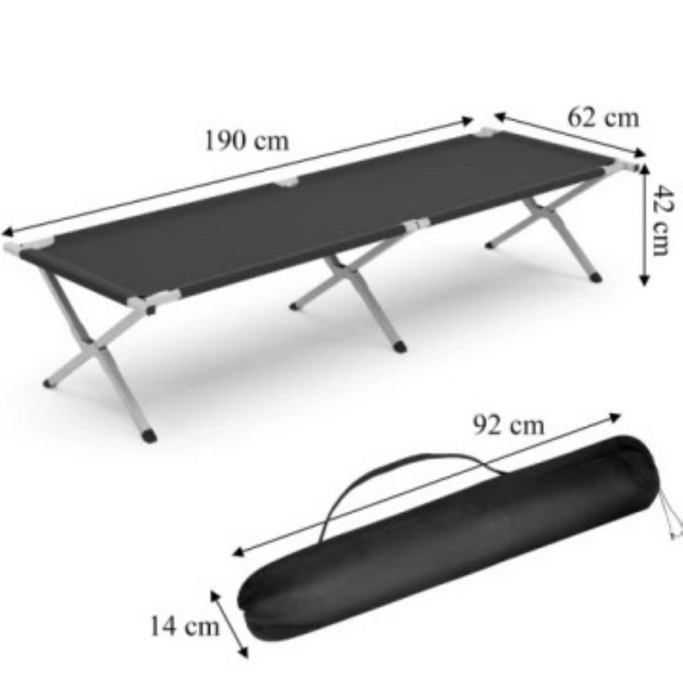 Realb2b Feldbett Feldbett faltbar XXL 190x62 cm Campingbett stabil mit Tragetasche (Feldbett faltbar Camping Gästebett mit Tragetasche Metallrahmen, Feldbett faltbar 190x62 cm Metallrahmen 600D Bezug Tragetasche) klappbar, platzsparend, transportabel, erhöhte Liegefläche Bild 4