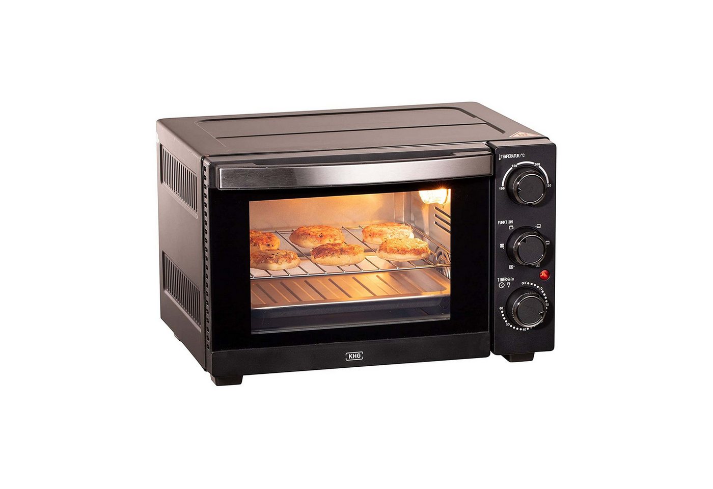 KHG Minibackofen Minibackofen MBO-15S in schwarz mit Umluft, Ober-/Unterhitze, Umluft, Ober-/Unterhitze, Brotbackofen, inkl. 6 Funktionsstufen