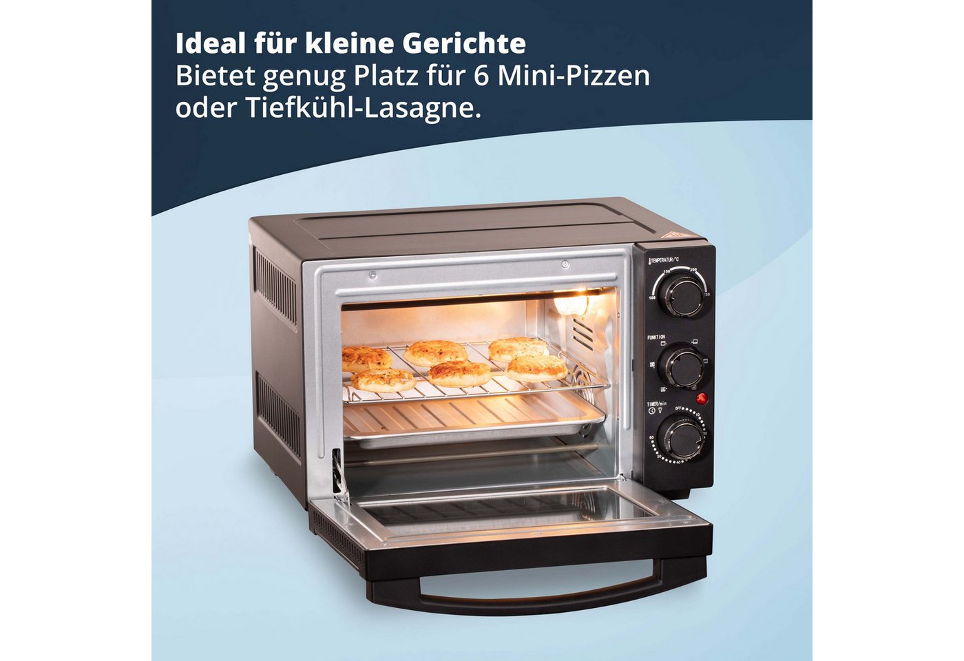 KHG Minibackofen Minibackofen MBO-15S in schwarz mit Umluft, Ober-/Unterhitze, Umluft, Ober-/Unterhitze, Brotbackofen, inkl. 6 Funktionsstufen Bild 3