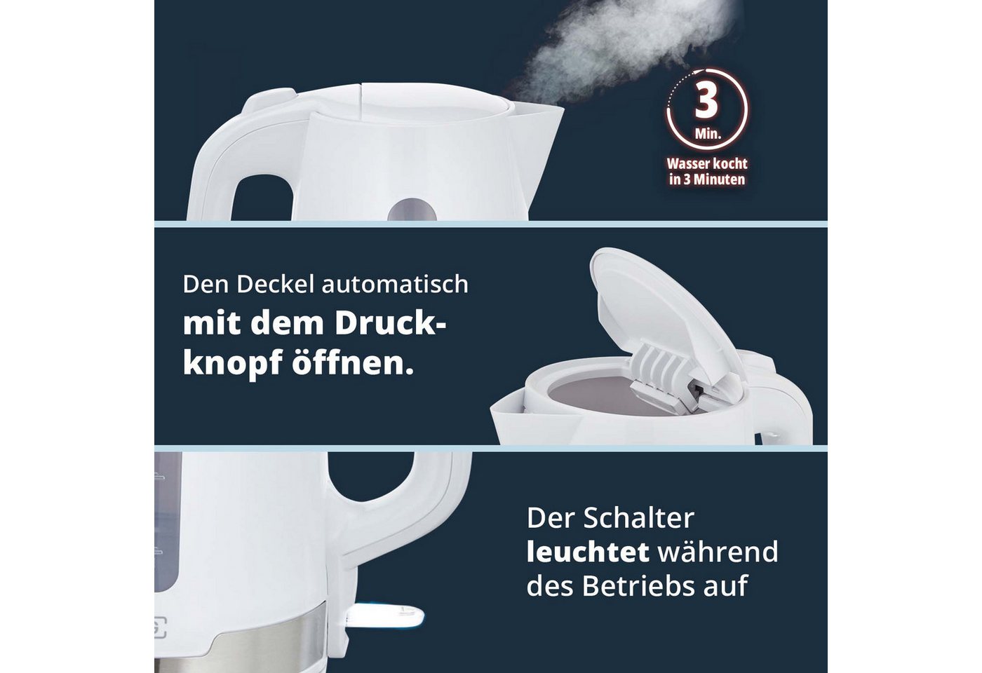 KHG Wasserkocher Wasserkocher WK-1708 WE2 in weiß aus Kunststoff, 1,7 Liter, 1.7 l Bild 2