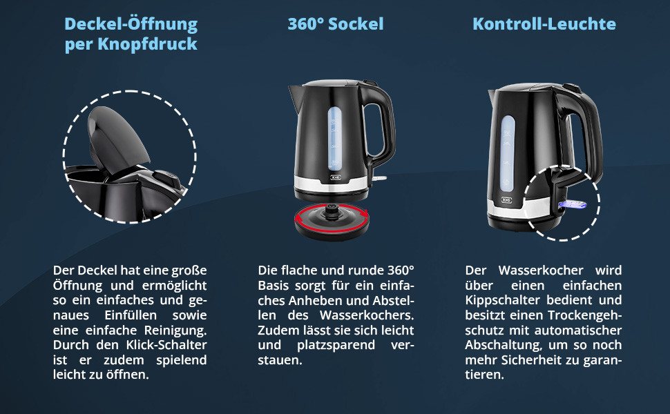KHG Wasserkocher Wasserkocher WK-1708 WE2 in weiß aus Kunststoff, 1,7 Liter, 1.7 l Bild 5