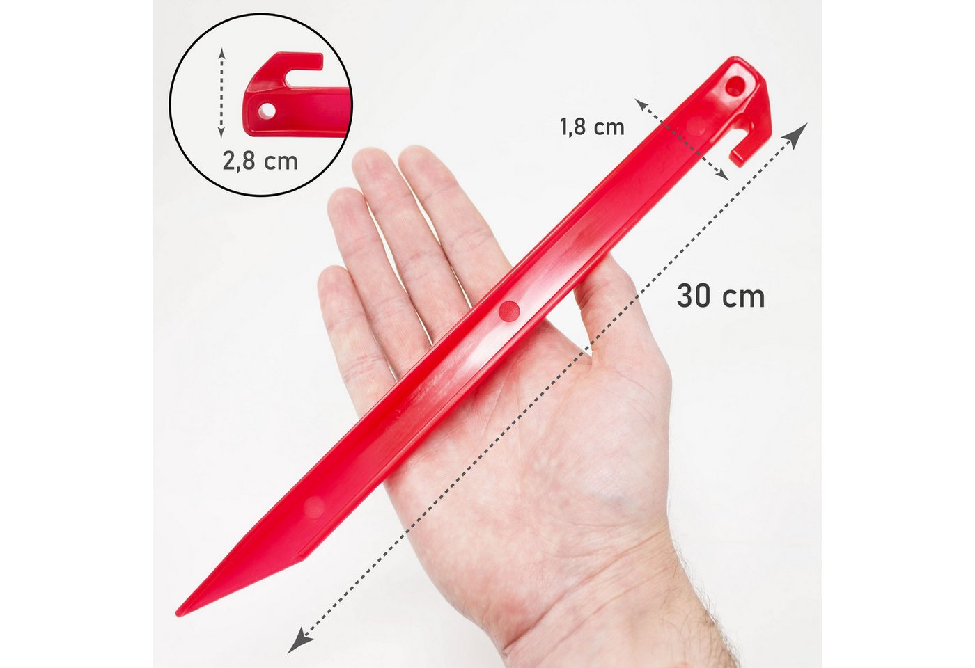ToCi Zelthering 12x Kunststoff Heringe 30cm Rot Zeltheringe für weiche & sandige Böden