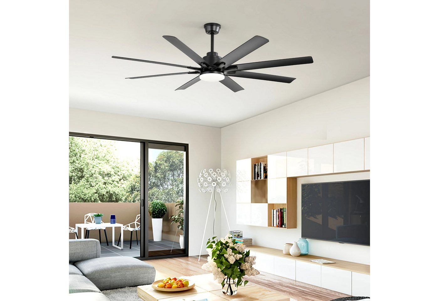 Sofucor Deckenventilator mit Licht und Fernbedienung, 132 cm, 8 ABS-Flügel, 8 weiße ABS‑Flügel, 1‑/4‑/8‑Stunden‑Timer Bild 2