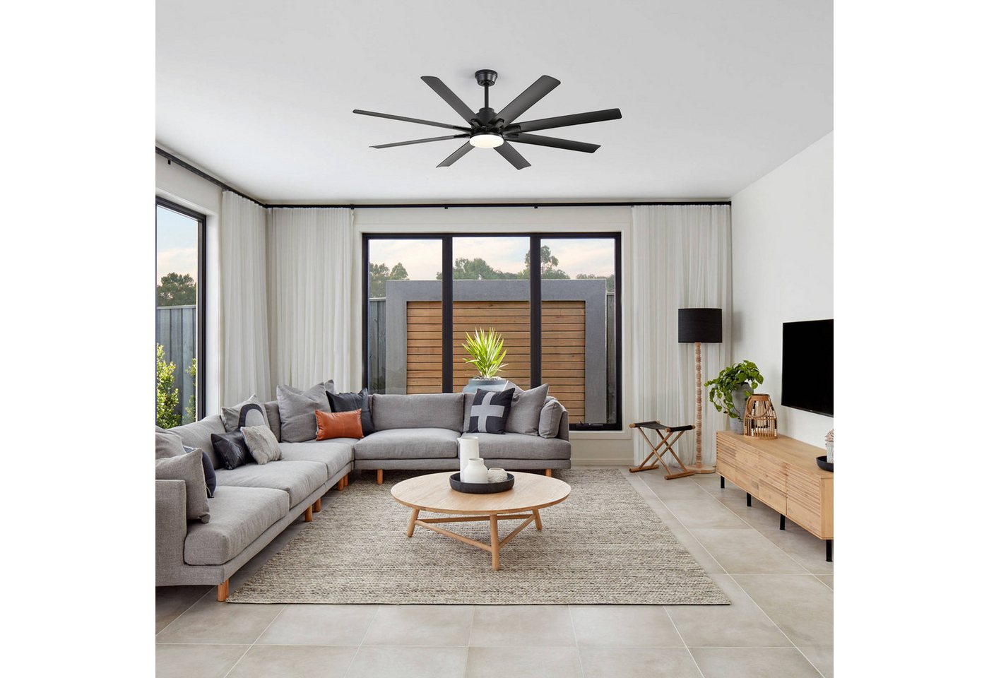 Sofucor Deckenventilator mit Licht und Fernbedienung, 132 cm, 8 ABS-Flügel, 8 weiße ABS‑Flügel, 1‑/4‑/8‑Stunden‑Timer Bild 3
