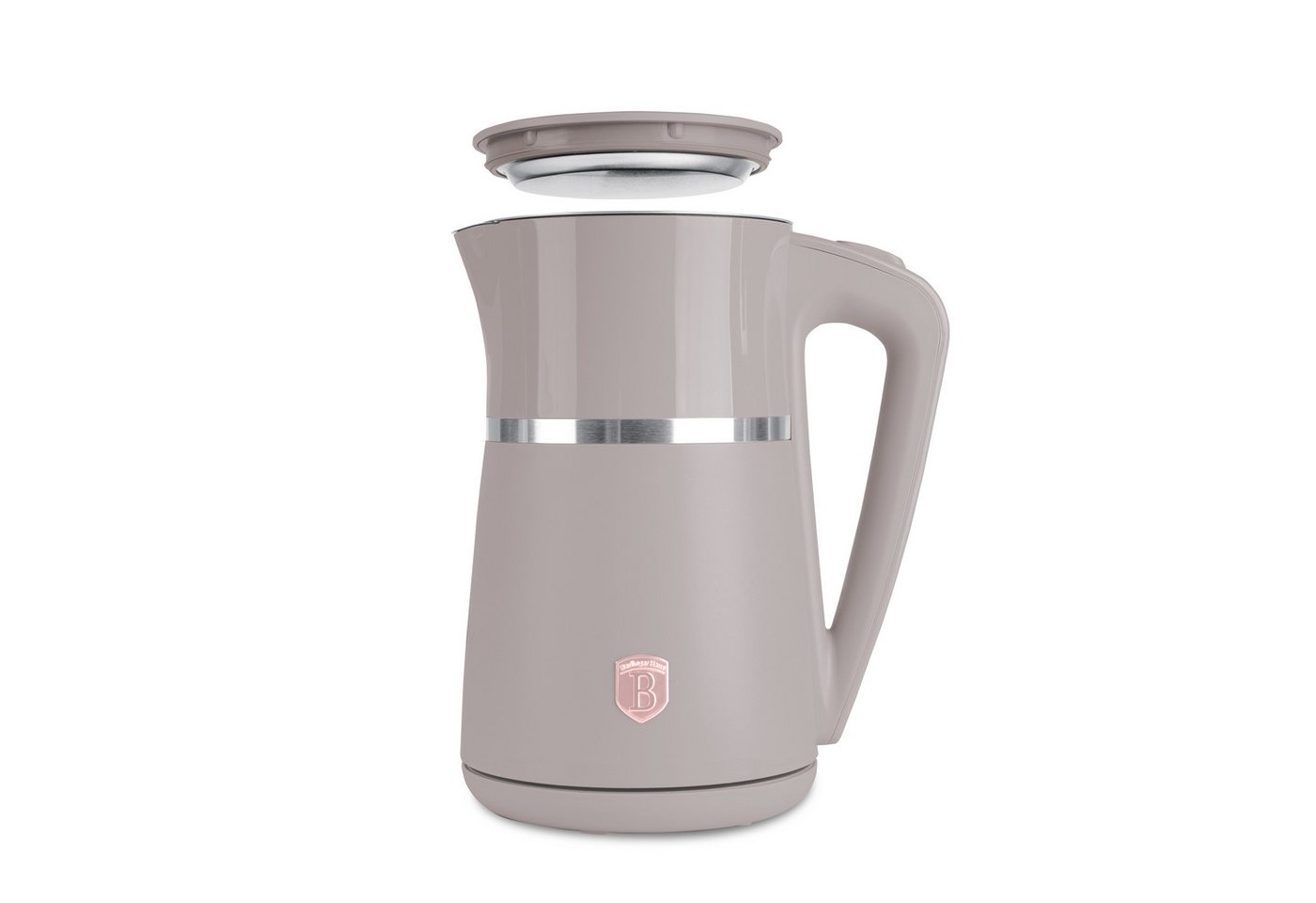BerlingerHaus Wasserkocher Mattes Taupe, 1,7 l, 2200 W, Cool-Touch-Doppelwand, Edelstahl-Innenbehälter, abnehmbarer Deckel