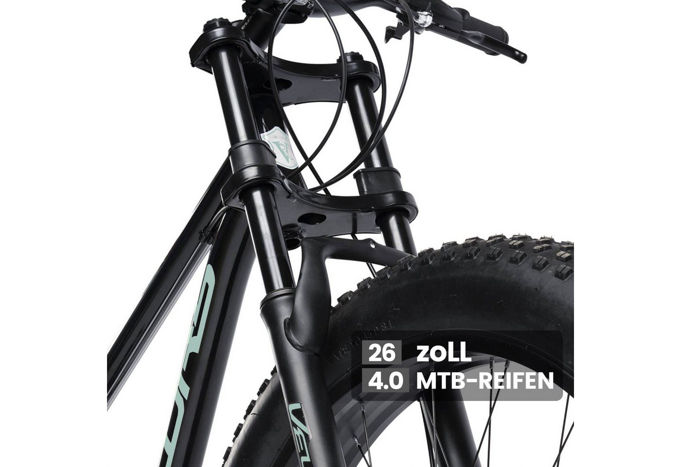Velors Fatbike 26 Zoll Fat Tire 4.0 MTB für Herren Damen und Jungen, 21 Gang Shimano Tourney Schaltwerk, Kettenschaltung, mechanische Scheibenbremse, Fat Bike Mountainbike Bild 4