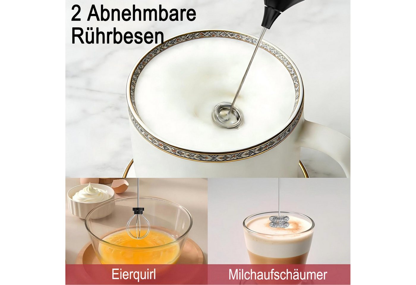 Futicare Milchaufschäumer Elektrischer Milchaufschäumer, USB wiederaufladbar, 3 Stufen, für cremigen Milchschaum, geeignet für Cappuccino und Latte Macchiato