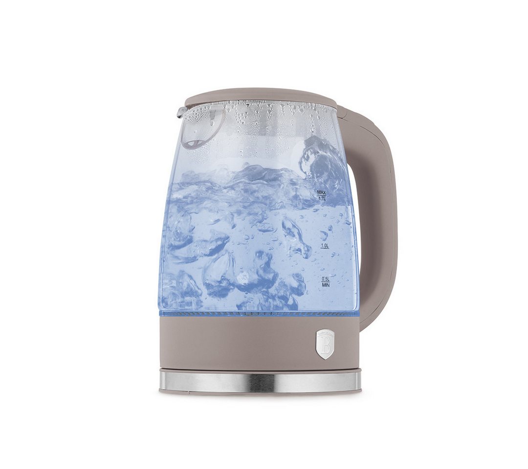 BerlingerHaus Wasserkocher Mattes Taupe, 1,7 l, 2200 W, Hochwertiges Borosilikatglas
