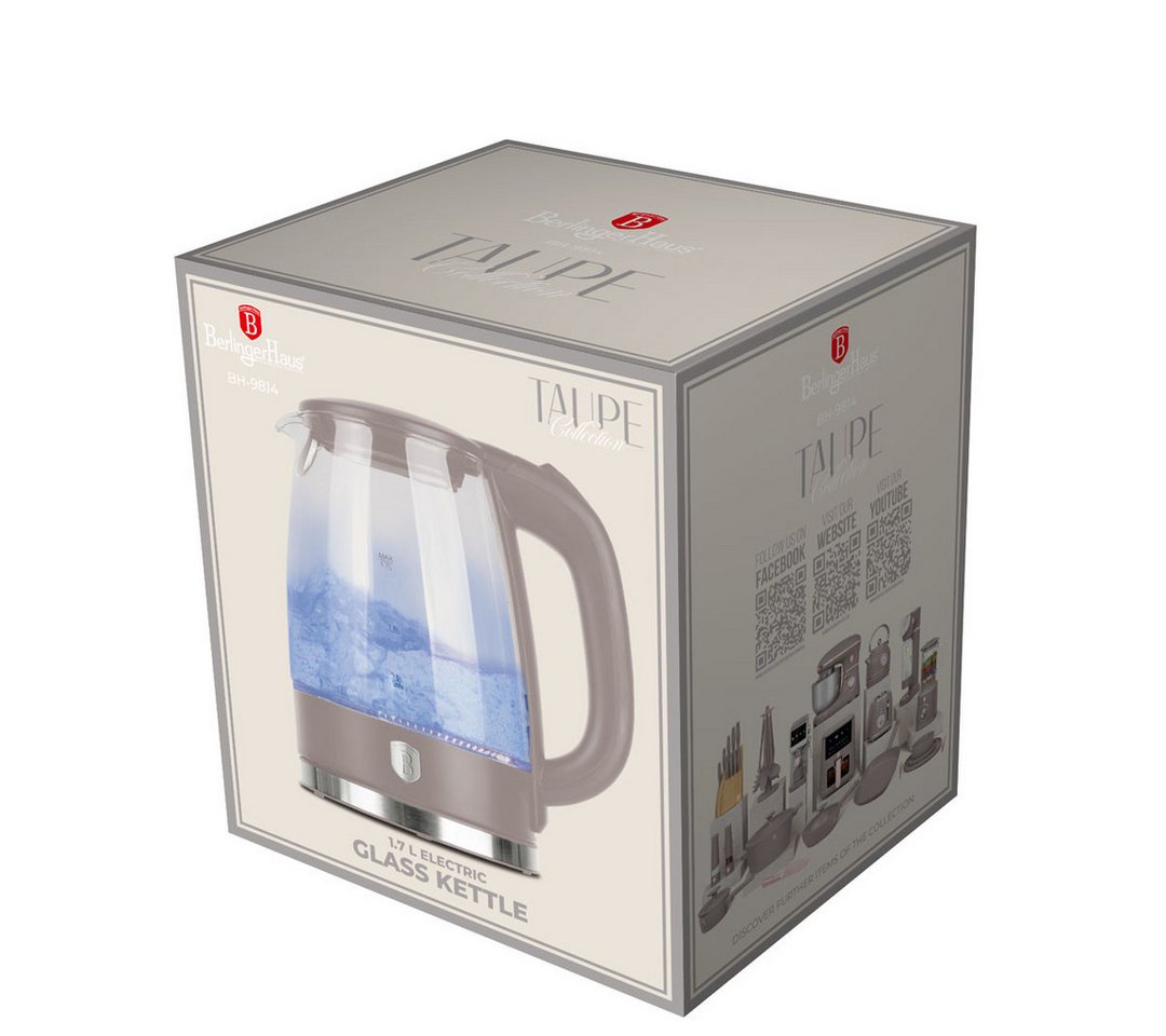 BerlingerHaus Wasserkocher Mattes Taupe, 1,7 l, 2200 W, Hochwertiges Borosilikatglas Bild 3