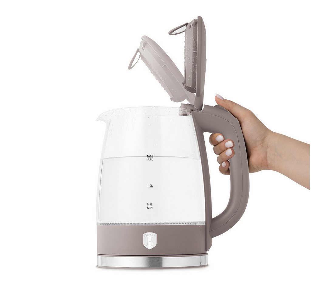 BerlingerHaus Wasserkocher Mattes Taupe, 1,7 l, 2200 W, Hochwertiges Borosilikatglas Bild 4