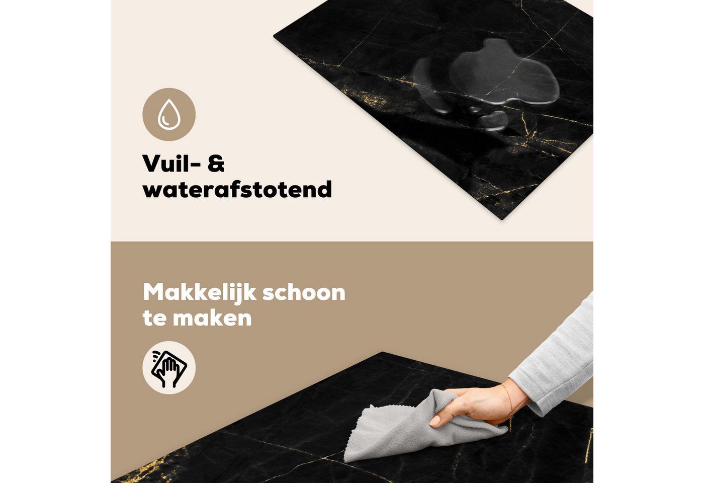 MuchoWow Herd-Abdeckplatte Marmoroptik/print - Luxus - Schwarz - Gold, Vinyl, (1 tlg), Küche Herdabdeckung Ceranfeld Induktionsfeld Vinyl, 65x50 cm Bild 2