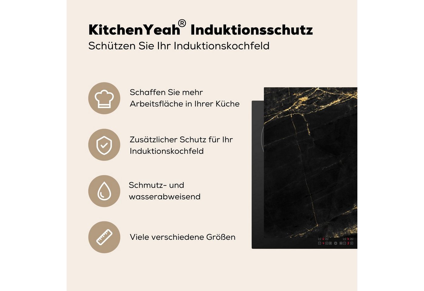 MuchoWow Herd-Abdeckplatte Marmoroptik/print - Luxus - Schwarz - Gold, Vinyl, (1 tlg), Küche Herdabdeckung Ceranfeld Induktionsfeld Vinyl, 65x50 cm Bild 5