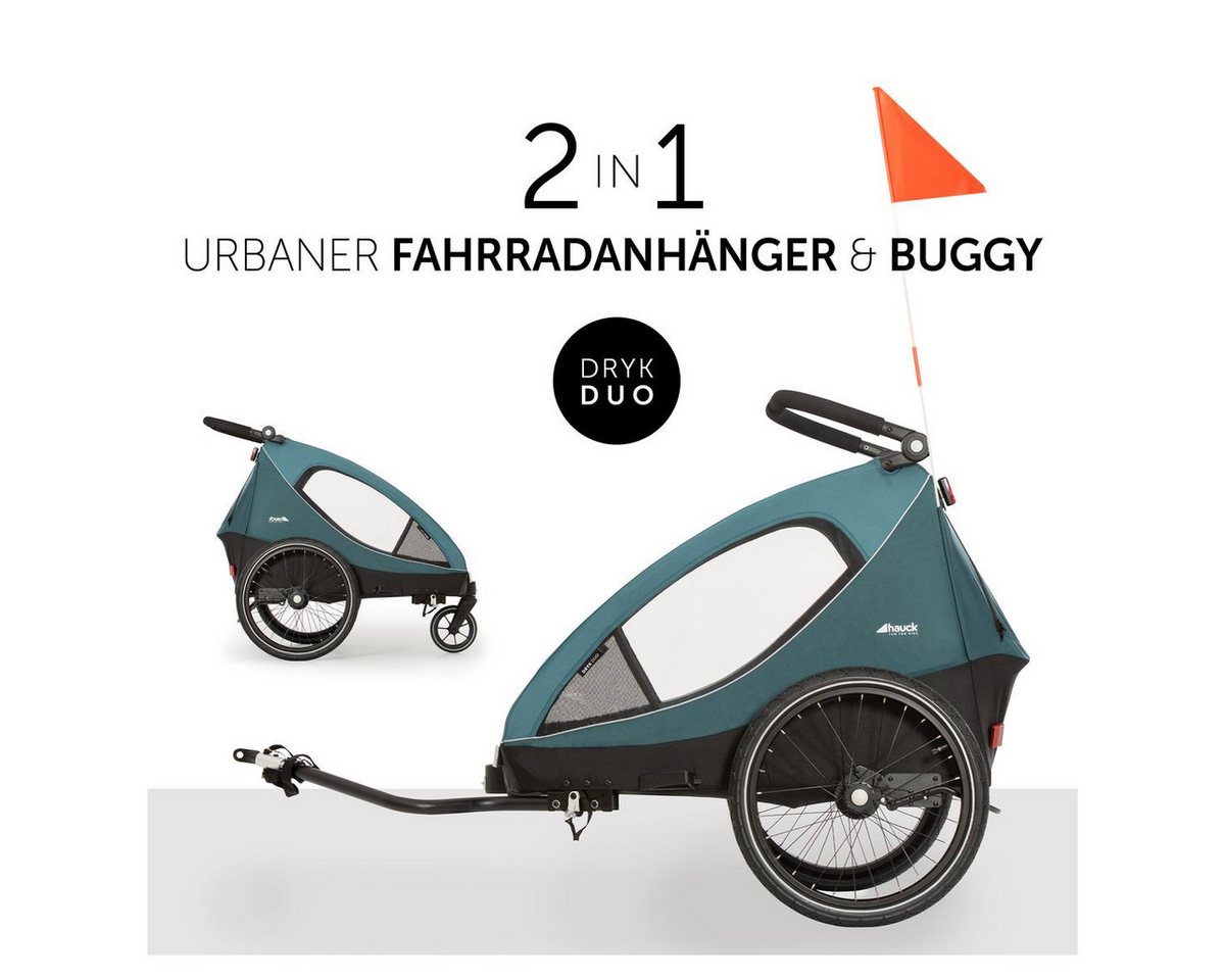 Hauck Fahrradkinderanhänger Dryk Duo - Ocean Green, Fahrradanhänger Buggy für 2 Kinder mit Regen-und Sonnenschutz Bild 2