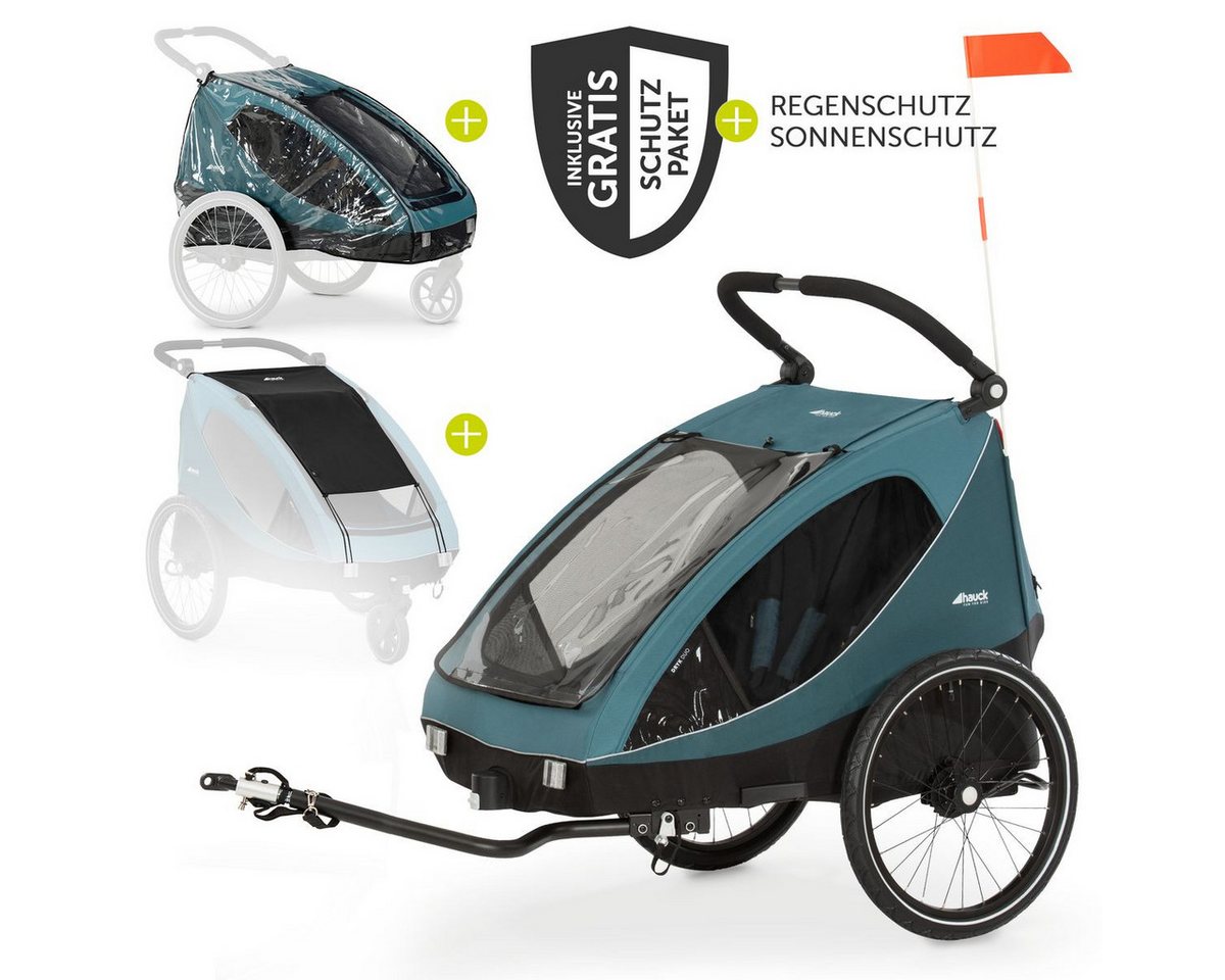 Hauck Fahrradkinderanhänger Dryk Duo - Ocean Green, Fahrradanhänger Buggy für 2 Kinder mit Regen-und Sonnenschutz Bild 3