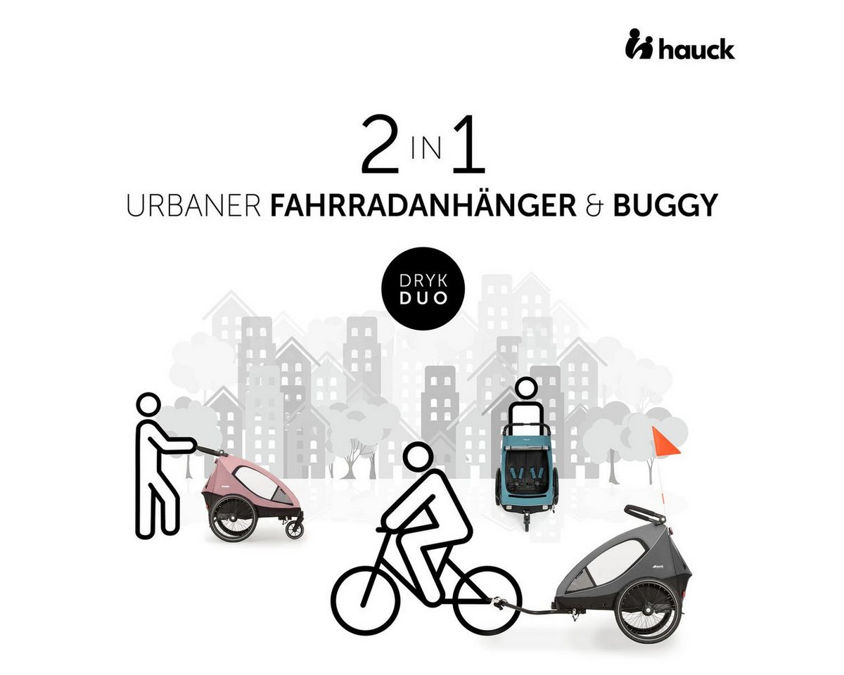 Hauck Fahrradkinderanhänger Dryk Duo - Ocean Green, Fahrradanhänger Buggy für 2 Kinder mit Regen-und Sonnenschutz Bild 5