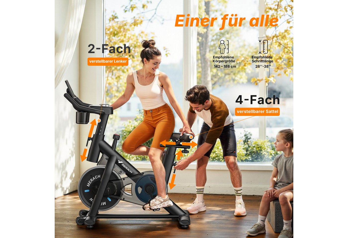 MERACH Heimtrainer Fahrrad leises Trimmrad mit Magnet-Widerstand & App (1-tlg), Leises Magnet-Bremssystem, 8-Stufen, stabil, belastbar bis 136 kg