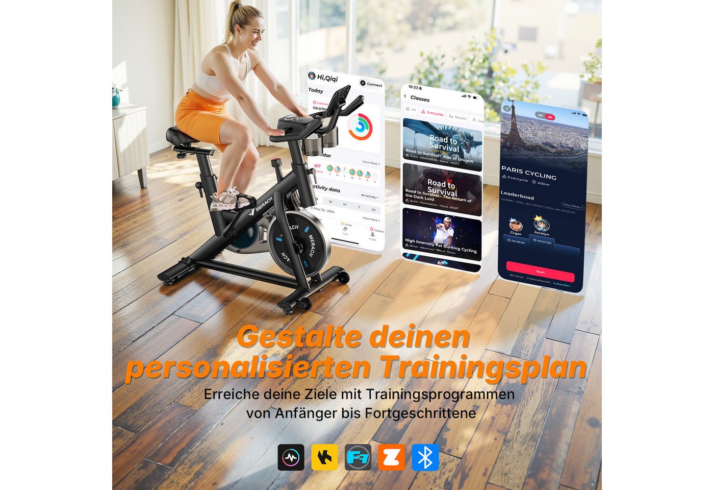 MERACH Heimtrainer Fahrrad leises Trimmrad mit Magnet-Widerstand & App (1-tlg), Leises Magnet-Bremssystem, 8-Stufen, stabil, belastbar bis 136 kg Bild 2