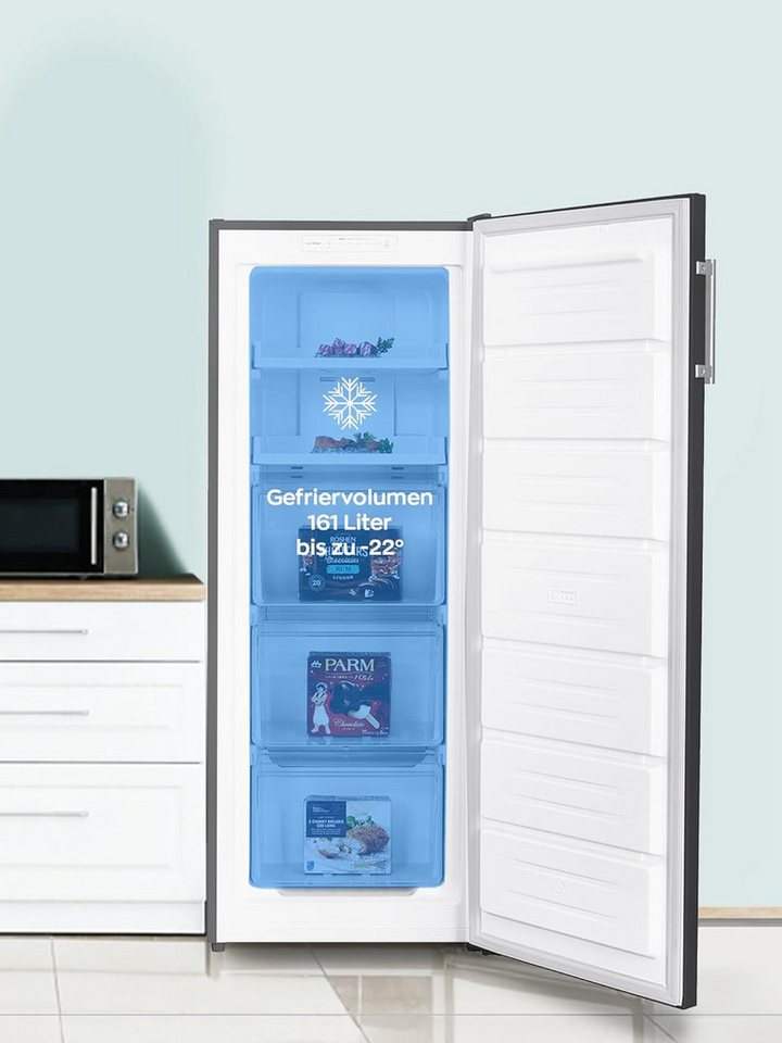 Heinrich´s Gefrierschrank HGS 3192 IX, 143 cm hoch, 60 cm breit, 161L Gefrierschrank, No-Frost Schutz, LED-Display, Alarmfunktion