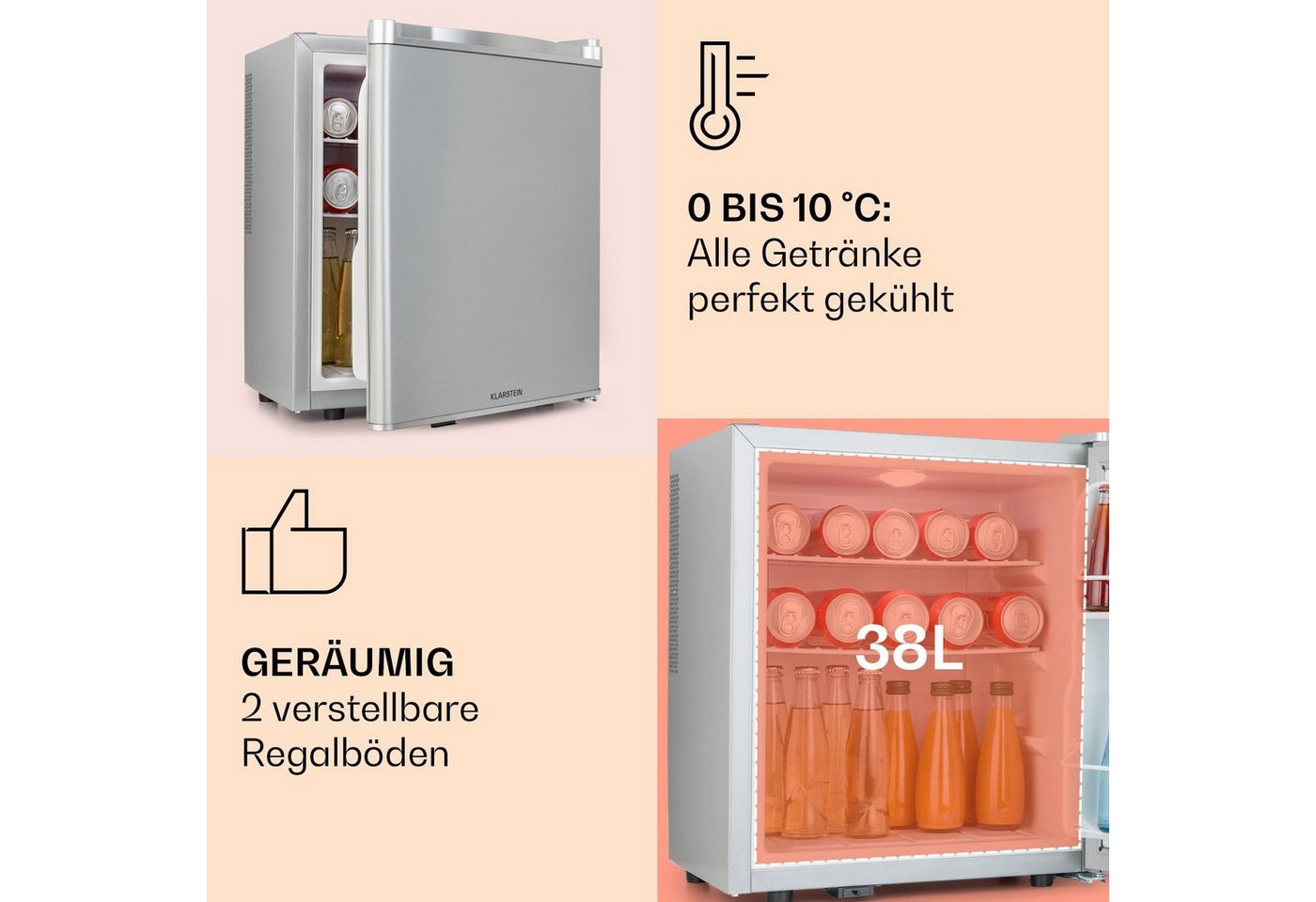 Klarstein Table Top Kühlschrank 10046360, 51 cm hoch, 43 cm breit, Bier Hausbar Getränkekühlschrank Hotel Mini Fridge