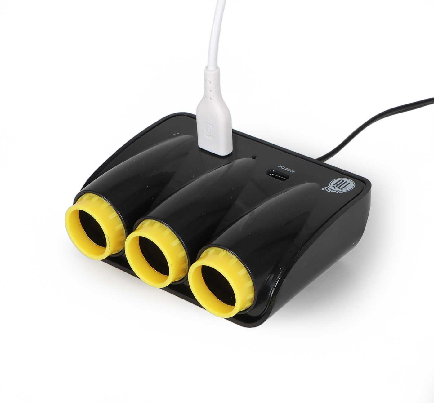 All Ride Zigarettenanzünder-Verteiler 3-fach Steckdosen Verteiler (12/24 Volt Steckdose, 1-St., mit USB-A und USB-C-Port), Auto LKW 3-fach Steckdosen Verteiler Bild 2