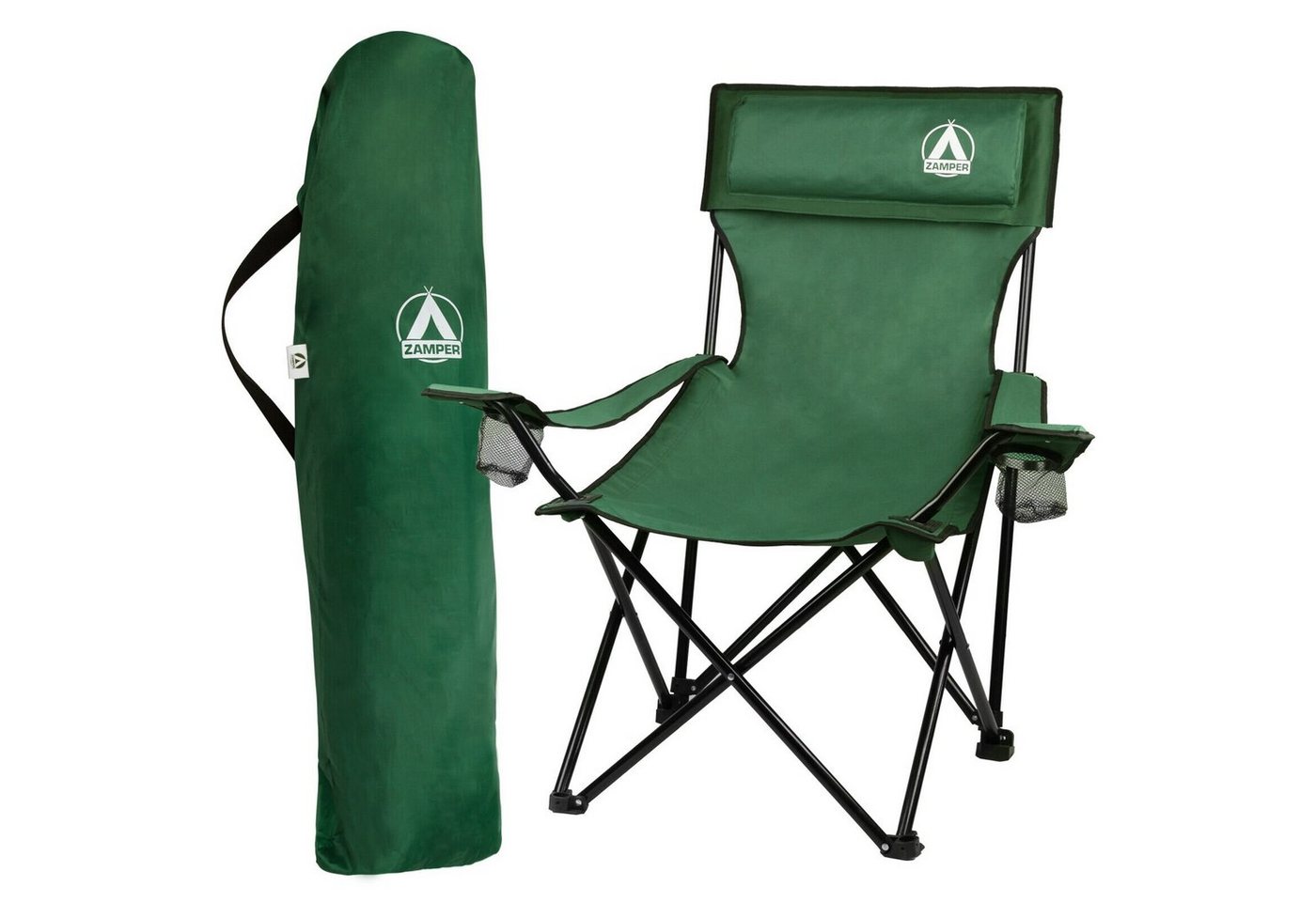 Zamper Campingstuhl Faltbar – Angelstuhl 150kg & Faltstuhl Getränkehalter Kopfkissen, Mit praktischer Tragetasche Bild 2
