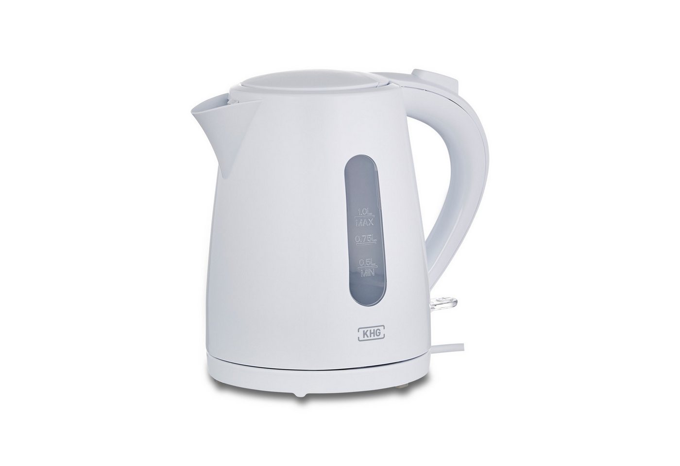KHG Wasserkocher WK-100W aus Kunststoff weiß, 1 Liter Fassvermögen, Abschaltautomatik, 1 l