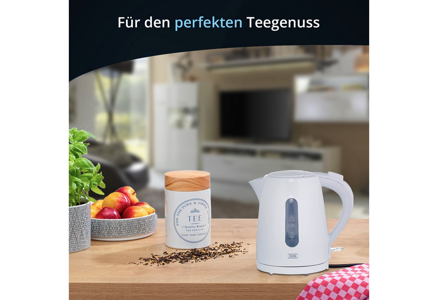 KHG Wasserkocher WK-100W aus Kunststoff weiß, 1 Liter Fassvermögen, Abschaltautomatik, 1 l Bild 4
