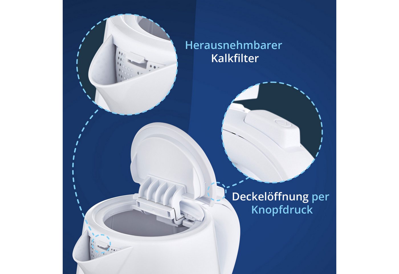 KHG Wasserkocher WK-100W aus Kunststoff weiß, 1 Liter Fassvermögen, Abschaltautomatik, 1 l Bild 5