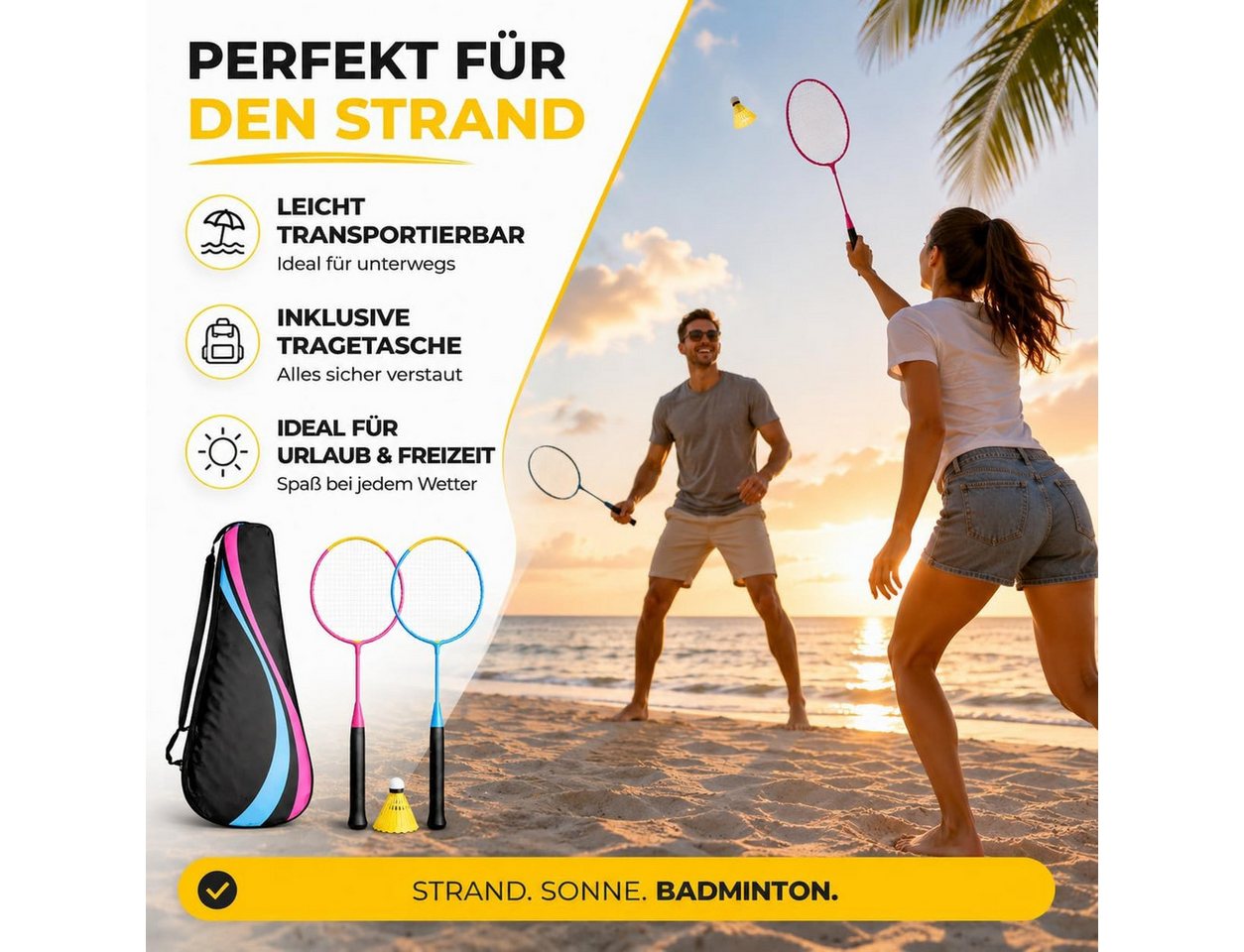 Outdoorn Badmintonschläger Badminton Set mit Tragetasche – 2 Federballschläger & Badmintonball Bild 2