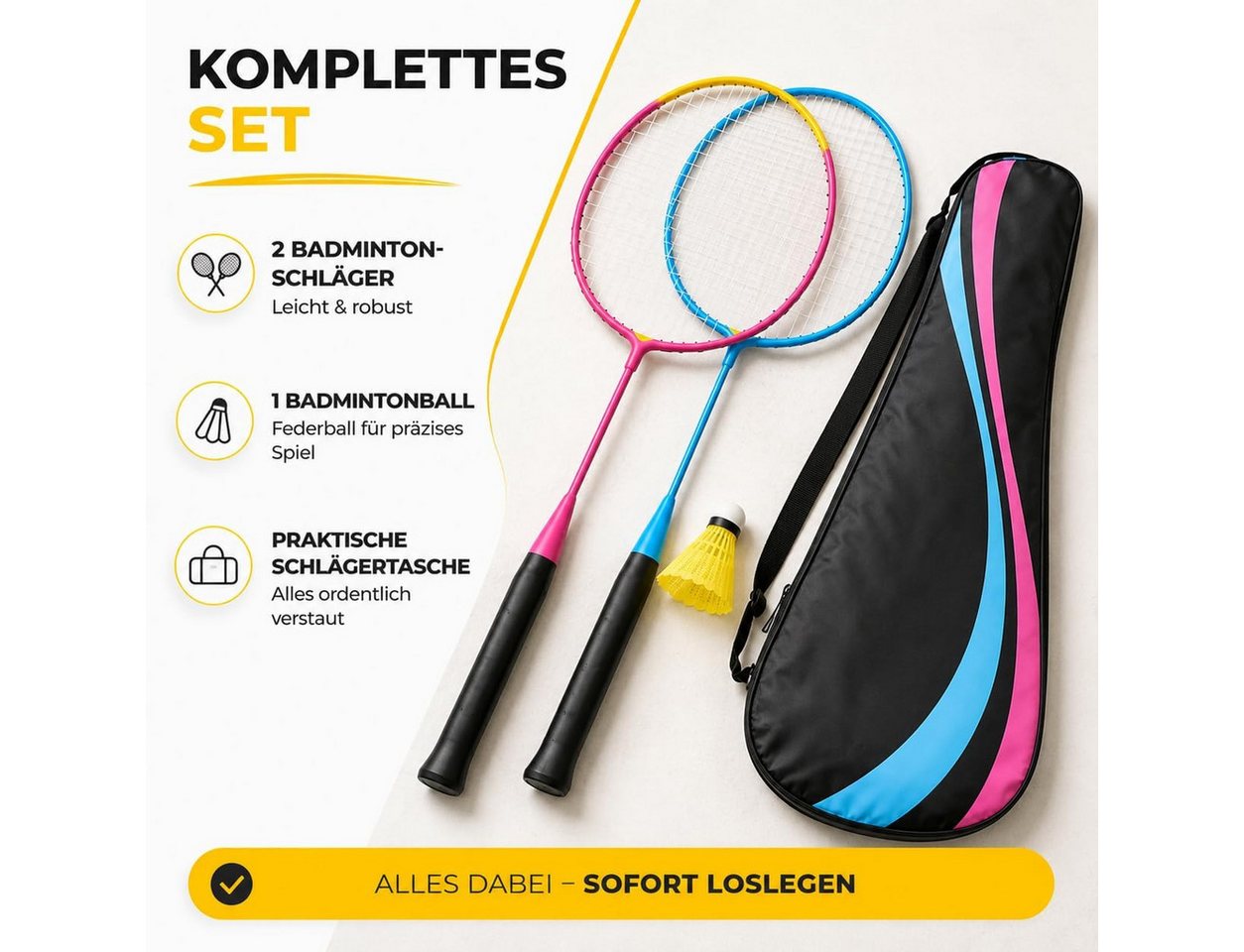 Outdoorn Badmintonschläger Badminton Set mit Tragetasche – 2 Federballschläger & Badmintonball Bild 3