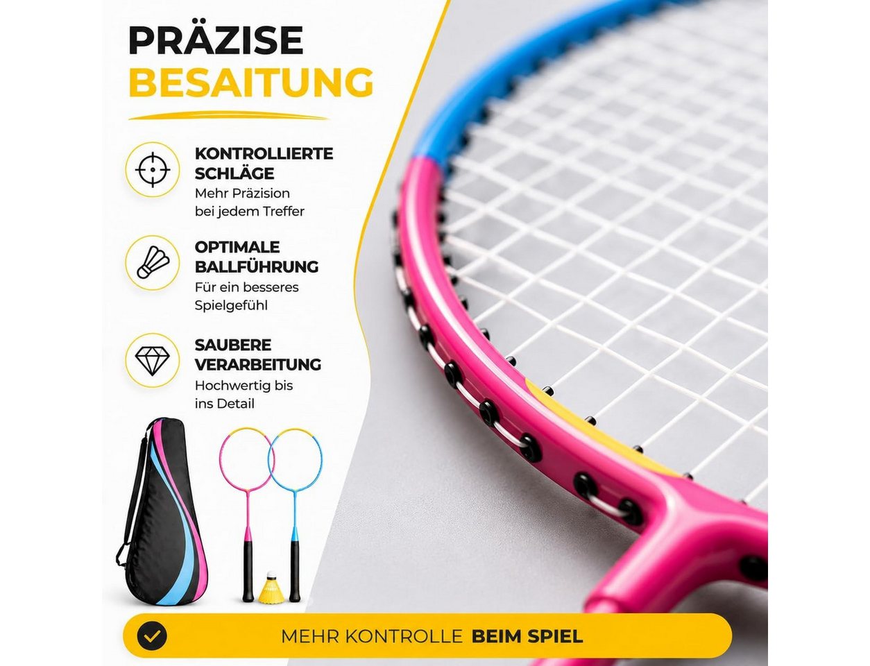 Outdoorn Badmintonschläger Badminton Set mit Tragetasche – 2 Federballschläger & Badmintonball Bild 4