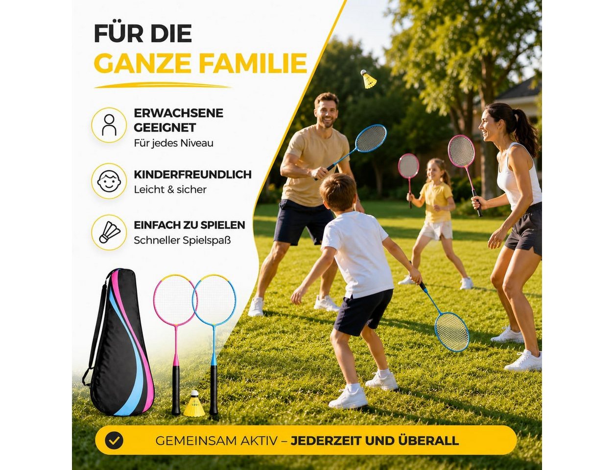Outdoorn Badmintonschläger Badminton Set mit Tragetasche – 2 Federballschläger & Badmintonball Bild 5