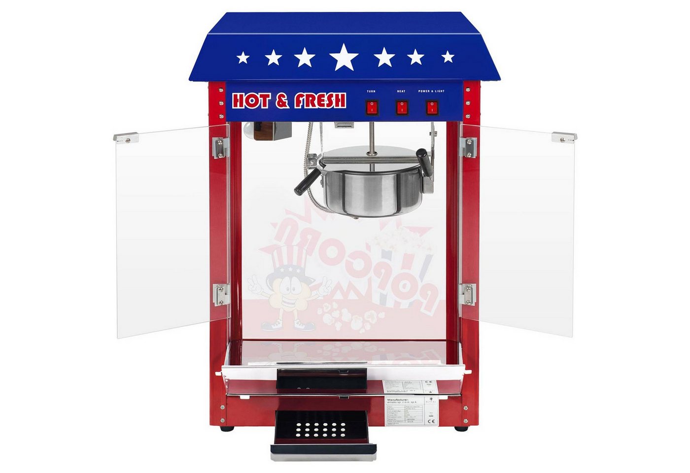 Royal Catering Popcornmaschine 5 kg/h Popcornautomat mit Wagen Popcorn Maker 1500 W USA-Design Profi