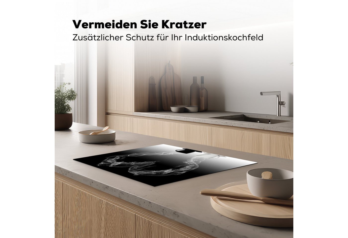 MuchoWow Herd-Abdeckplatte Kaffee - Herz - Wasserdampf - Schwarz - Weiß, Vinyl, (1 tlg), Abdeckung Induktionskochfeld Schutzmatte, Küche Deko, 65x52 cm Bild 3
