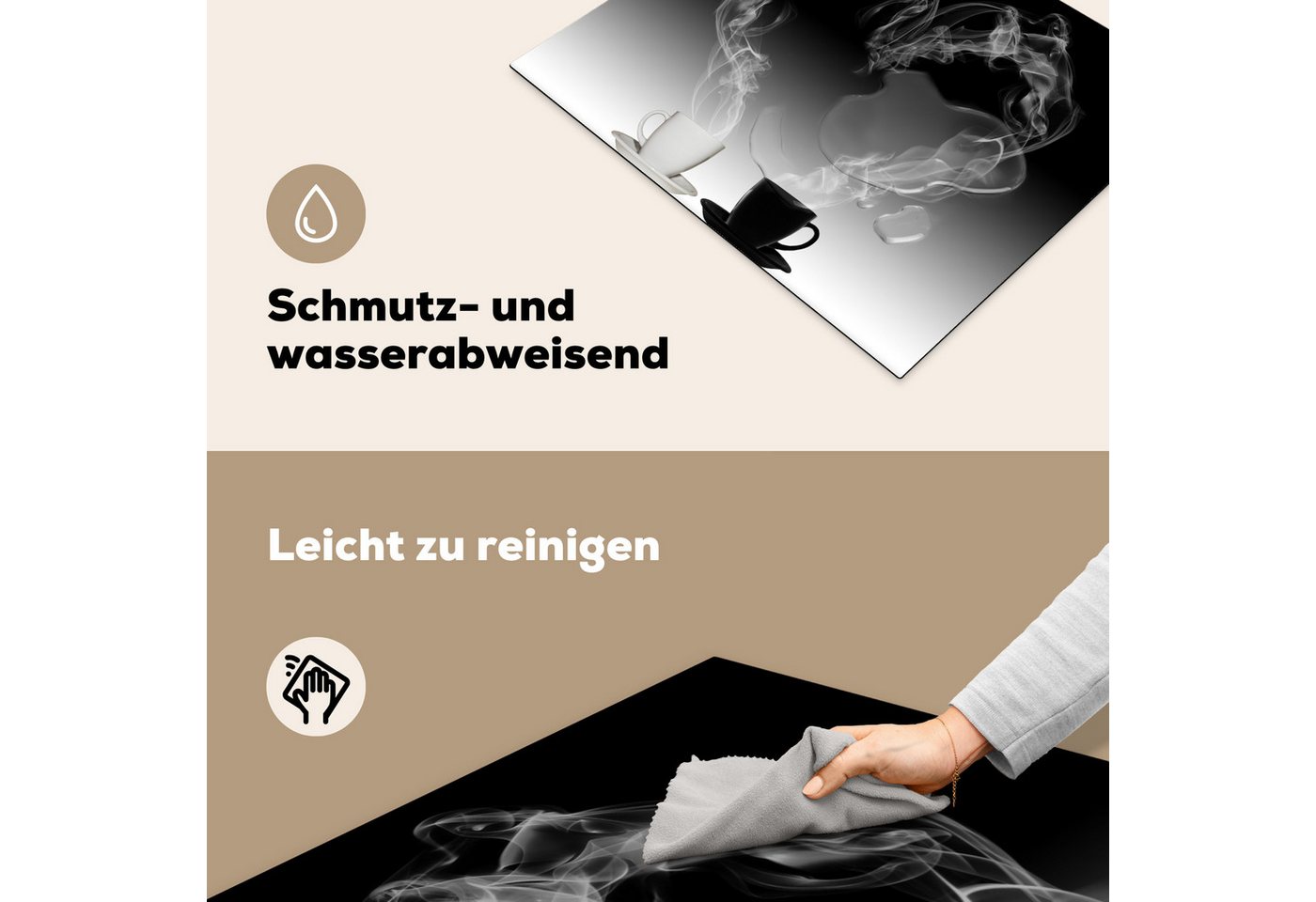 MuchoWow Herd-Abdeckplatte Kaffee - Herz - Wasserdampf - Schwarz - Weiß, Vinyl, (1 tlg), Abdeckung Induktionskochfeld Schutzmatte, Küche Deko, 65x52 cm Bild 4
