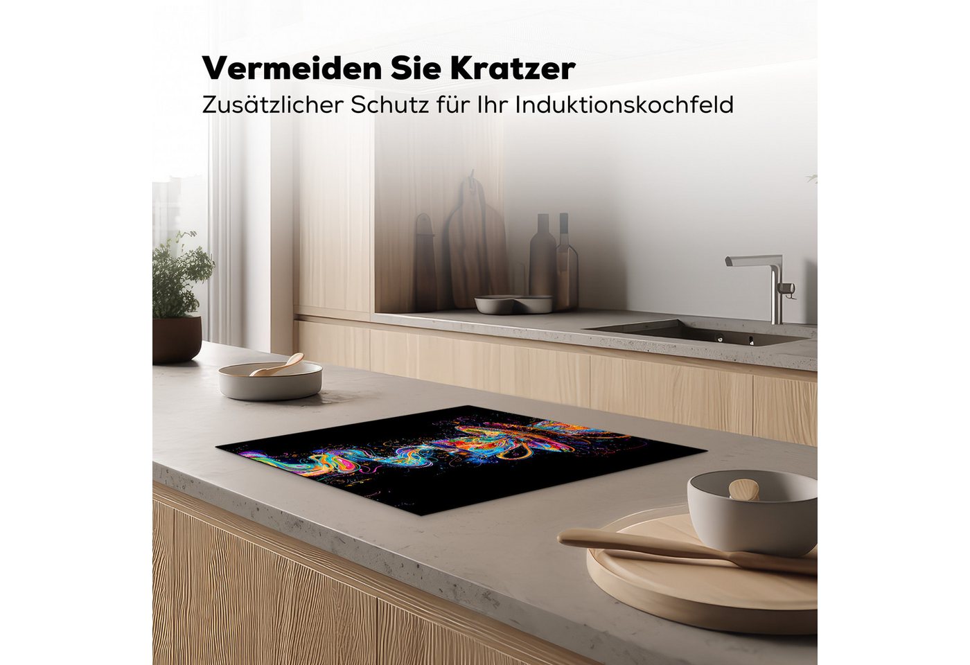 MuchoWow Herd-Abdeckplatte Kaffee - Bunt - Tasse - Schwarz, Vinyl, (1 tlg), Küche Herdabdeckplatte Ceranfeld Vinyl Einteilig, 59x52 cm