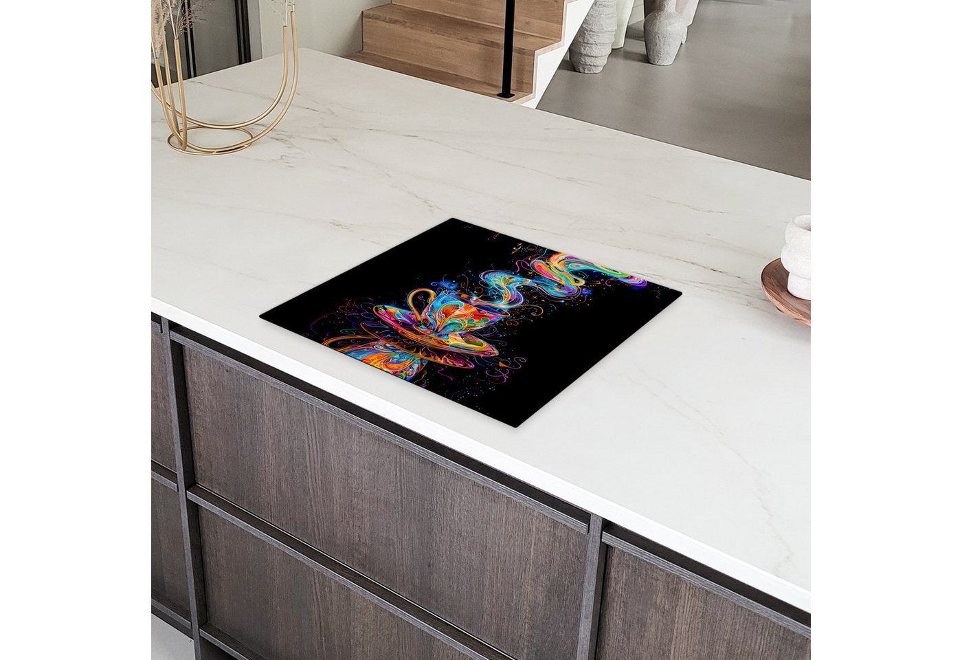 MuchoWow Herd-Abdeckplatte Kaffee - Bunt - Tasse - Schwarz, Vinyl, (1 tlg), Küche Herdabdeckplatte Ceranfeld Vinyl Einteilig, 59x52 cm Bild 2