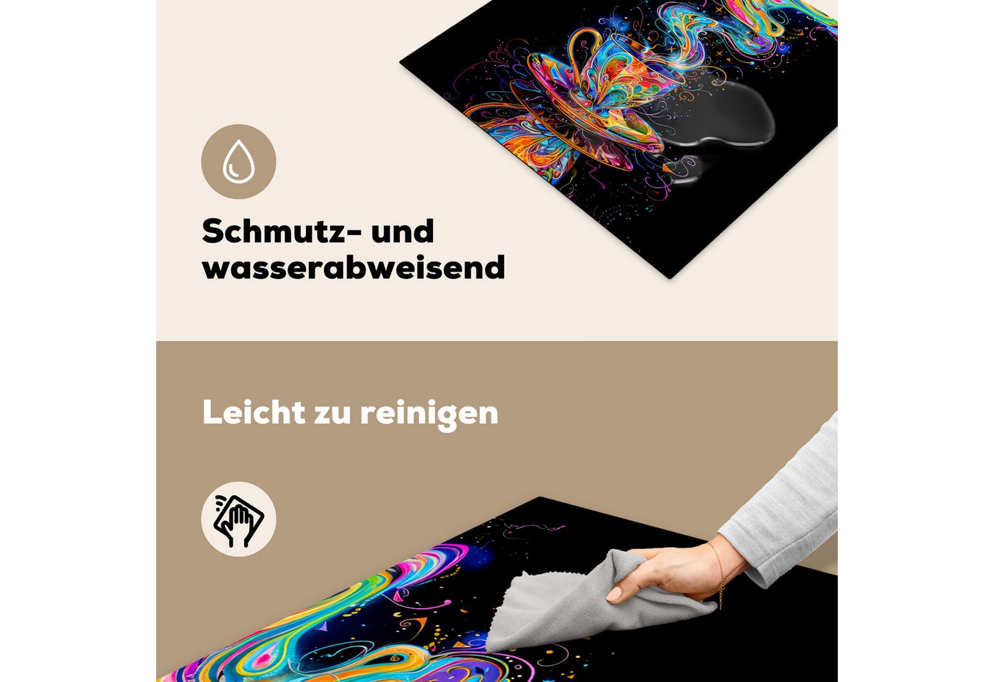 MuchoWow Herd-Abdeckplatte Kaffee - Bunt - Tasse - Schwarz, Vinyl, (1 tlg), Küche Herdabdeckplatte Ceranfeld Vinyl Einteilig, 59x52 cm Bild 3