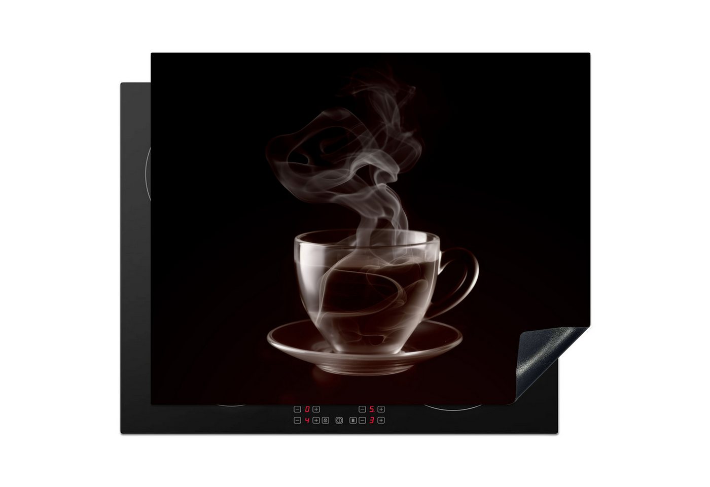MuchoWow Herd-Abdeckplatte Tasse - Tee - Schwarz - Weiß, Vinyl, (1 tlg), Herdabdeckplatten für Ceranfeld, Induktionsschutz, 65x55 cm Bild 2