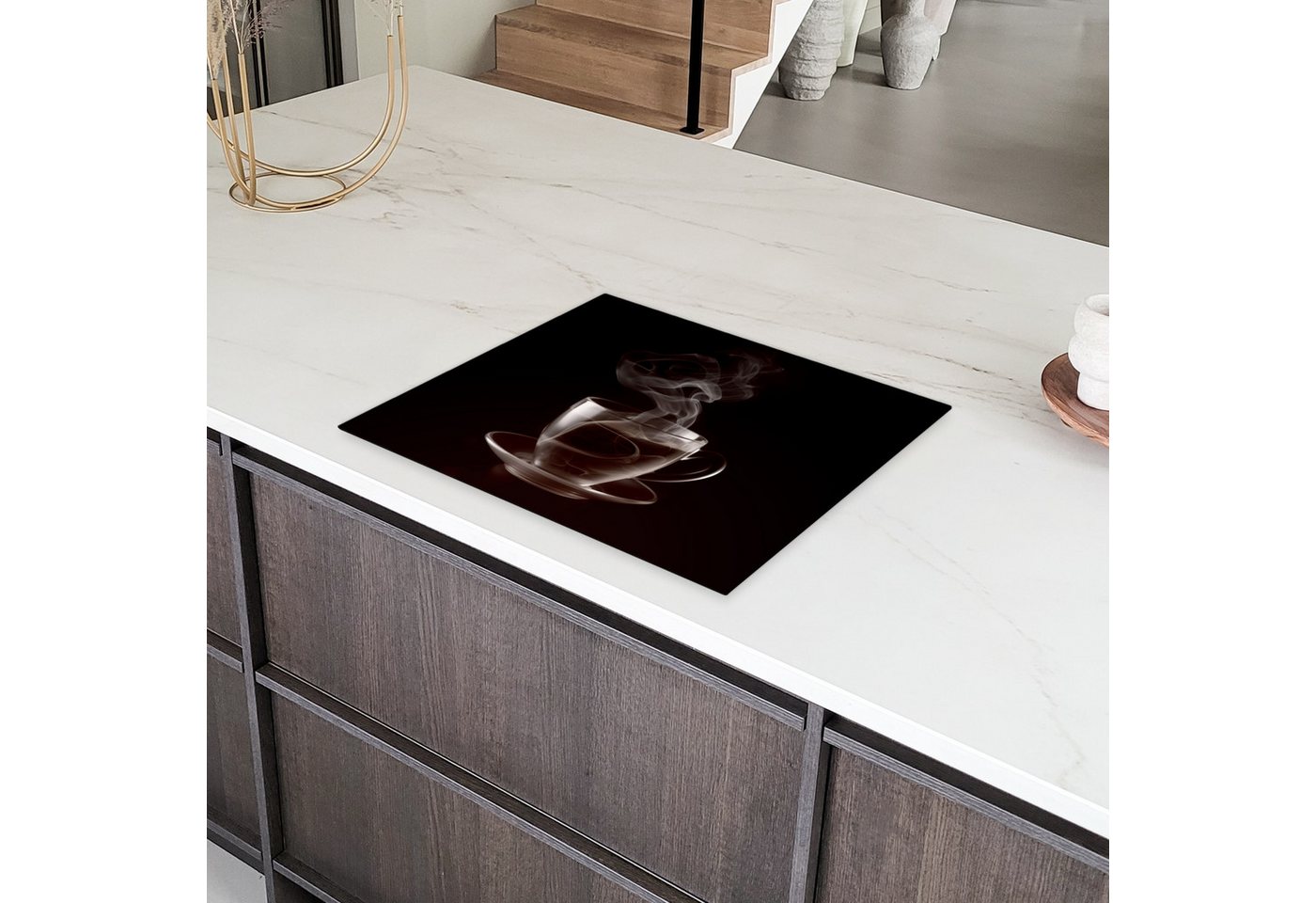 MuchoWow Herd-Abdeckplatte Tasse - Tee - Schwarz - Weiß, Vinyl, (1 tlg), Herdabdeckplatten für Ceranfeld, Induktionsschutz, 65x55 cm Bild 4