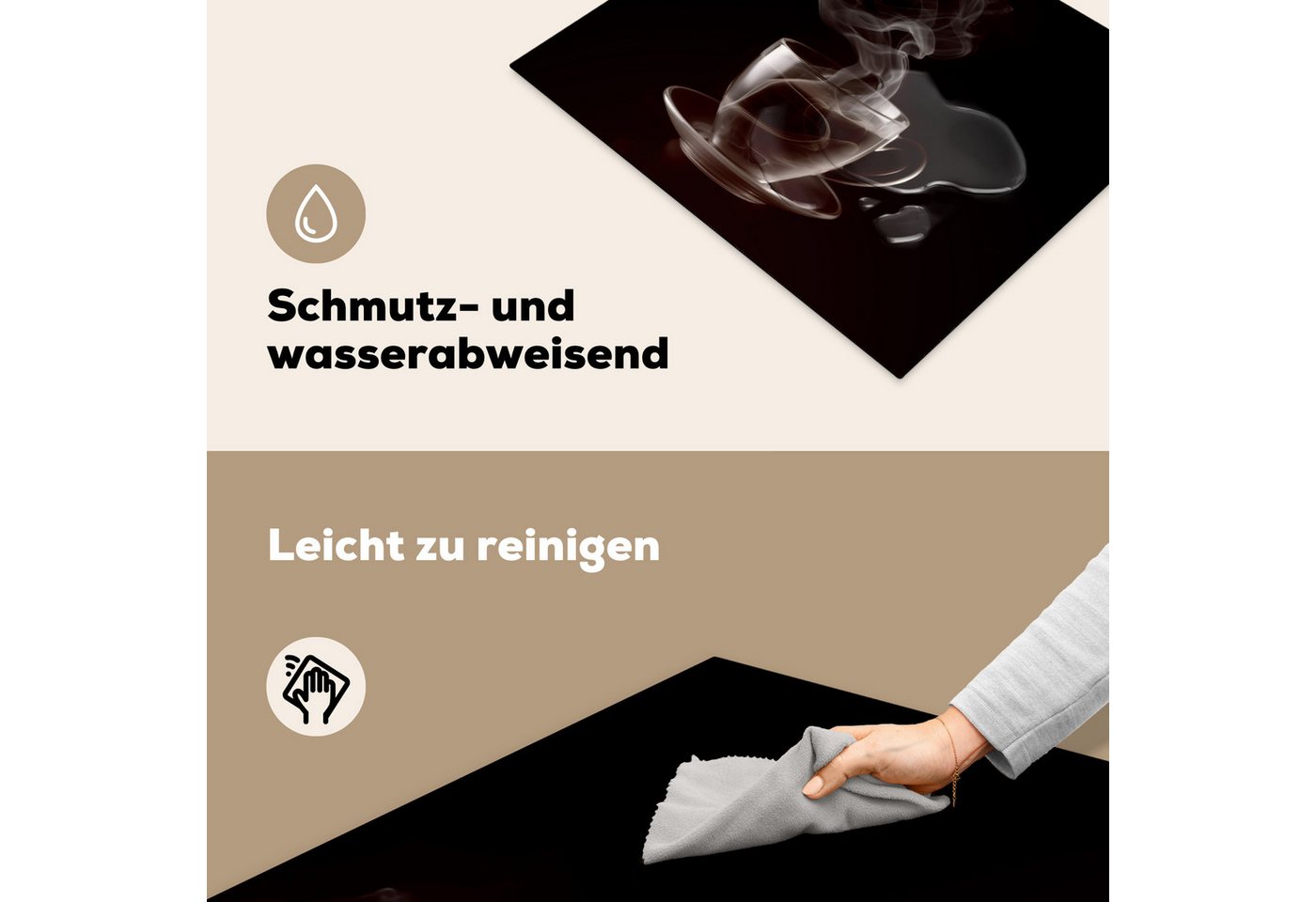 MuchoWow Herd-Abdeckplatte Tasse - Tee - Schwarz - Weiß, Vinyl, (1 tlg), Herdabdeckplatten für Ceranfeld, Induktionsschutz, 65x55 cm Bild 5