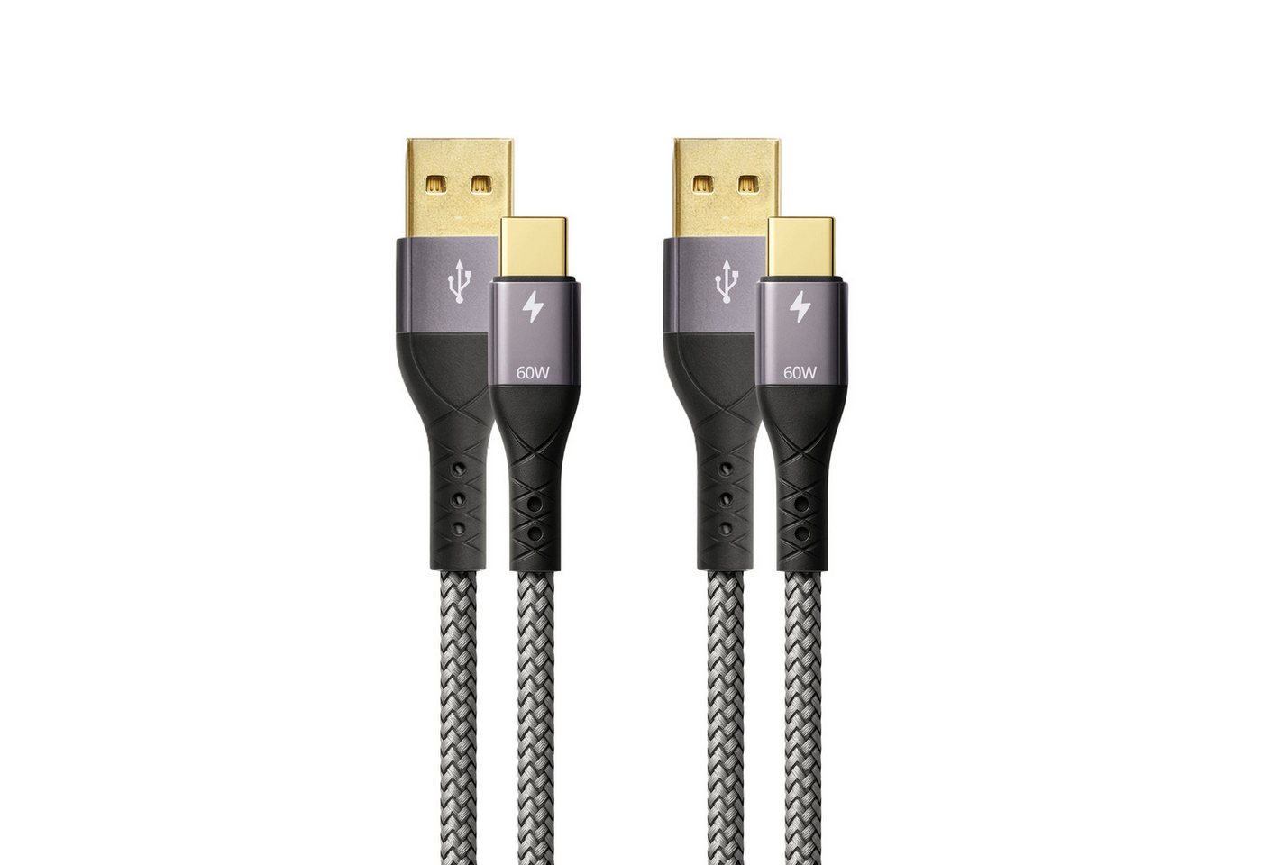 ProfiPatch ProfiPatch USB A / USB C Kabelset 60W 3A 2x2m grau Goldkontakt Textil USB-Kabel