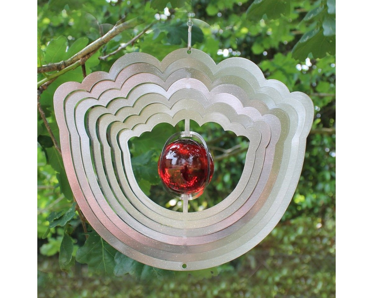 colourliving Windspiel Windspiel Metall 3D Blume Edelstahl Windspiele hängend mit Glaskugel (1x Windspiel), inklusive Aufhängung, farbige Glaskugel Bild 4