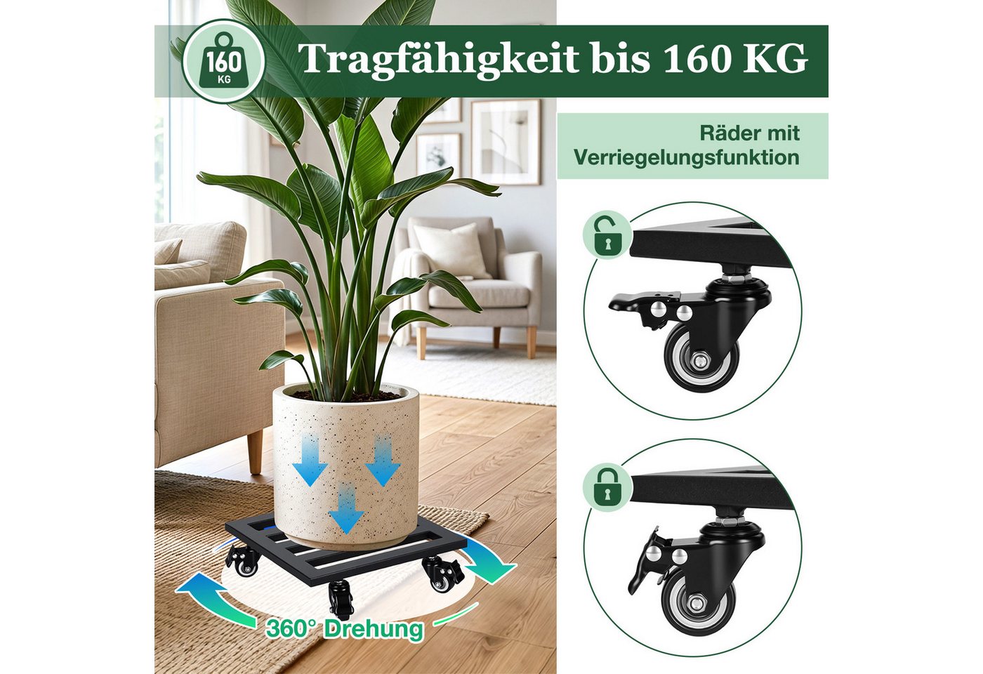 Clanmacy Pflanzenroller 2-4 Stück Pflanzenroller aus Metall 30 cm Pflanzuntersetzer mit Rollen
