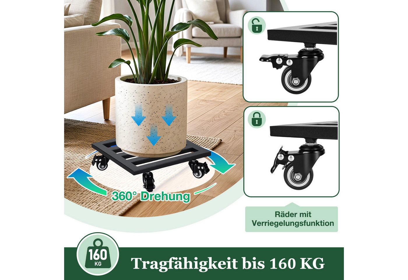 Clanmacy Pflanzenroller 2-4 Stück Pflanzenroller aus Metall 30 cm Pflanzuntersetzer mit Rollen Bild 3