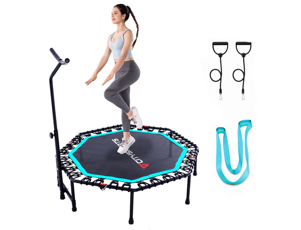 CITYSPORTS Fitnesstrampolin Mini-Trampolin mit Haltegriff 3-fach höhenverstellbar, Ø130cm, 8-Eck, 130 cm Rahmendiagonale, faltbar, bis 100 kg Bild 3